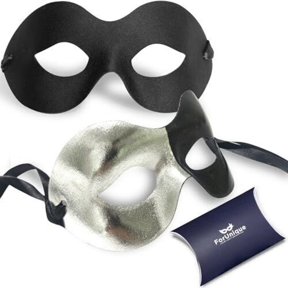 9091 Masquerade Mask for Couples - 2 Pack Venetian Black